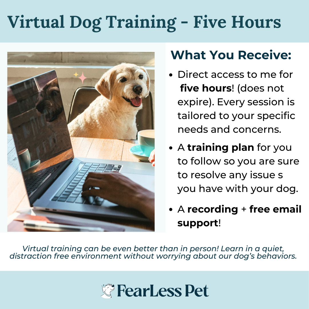 a template for five hours of virtual dog training with Christine Durrant of fearless pet