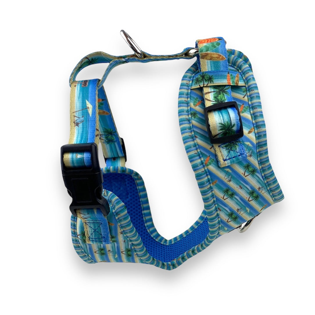 a photo of a beach theme no pull dog harness for small and medium dogs from fearless pet