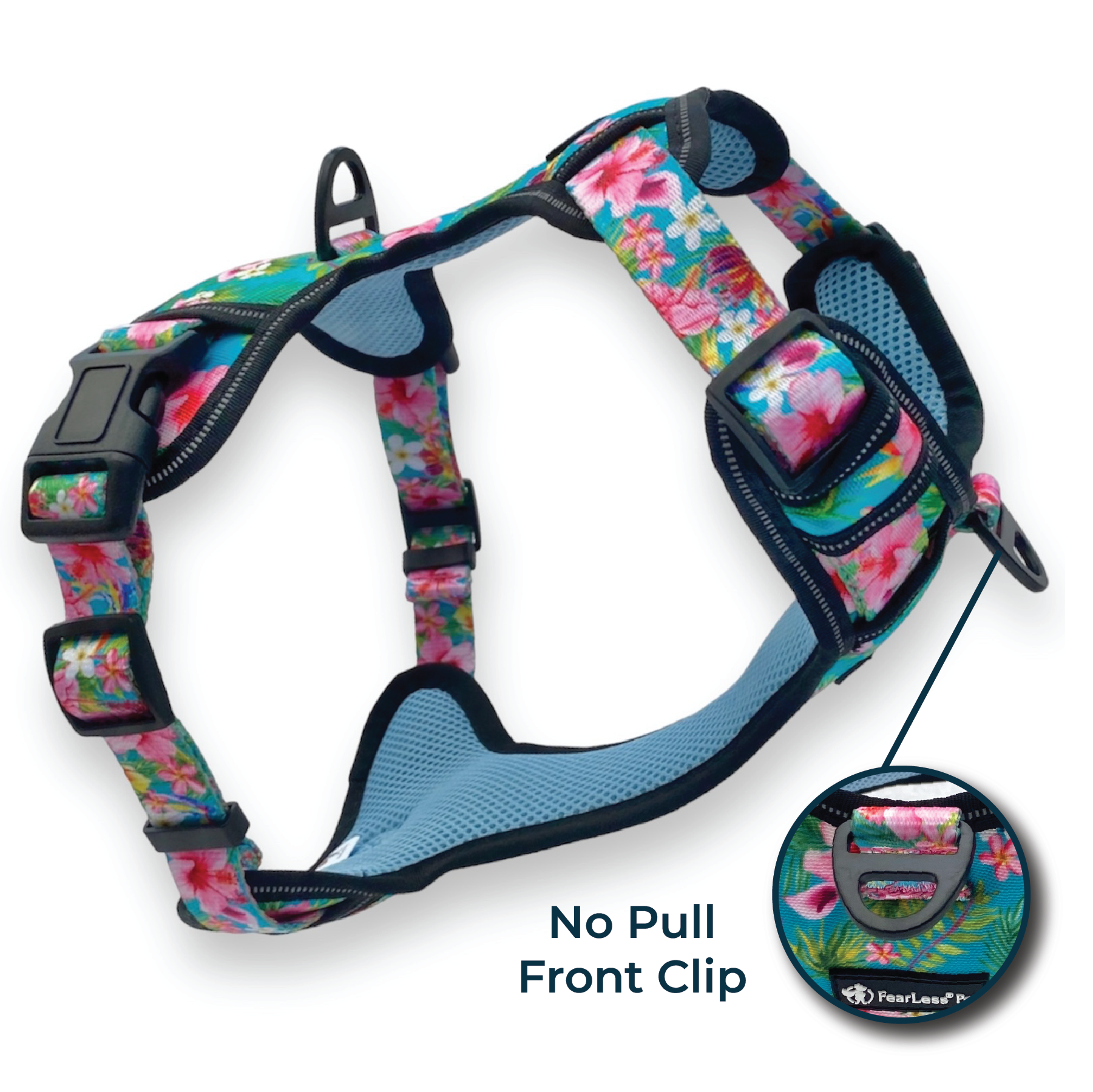 No Pull No Escape Heavy Duty Dog Harness by FearLess Pet Teal Hawaiian