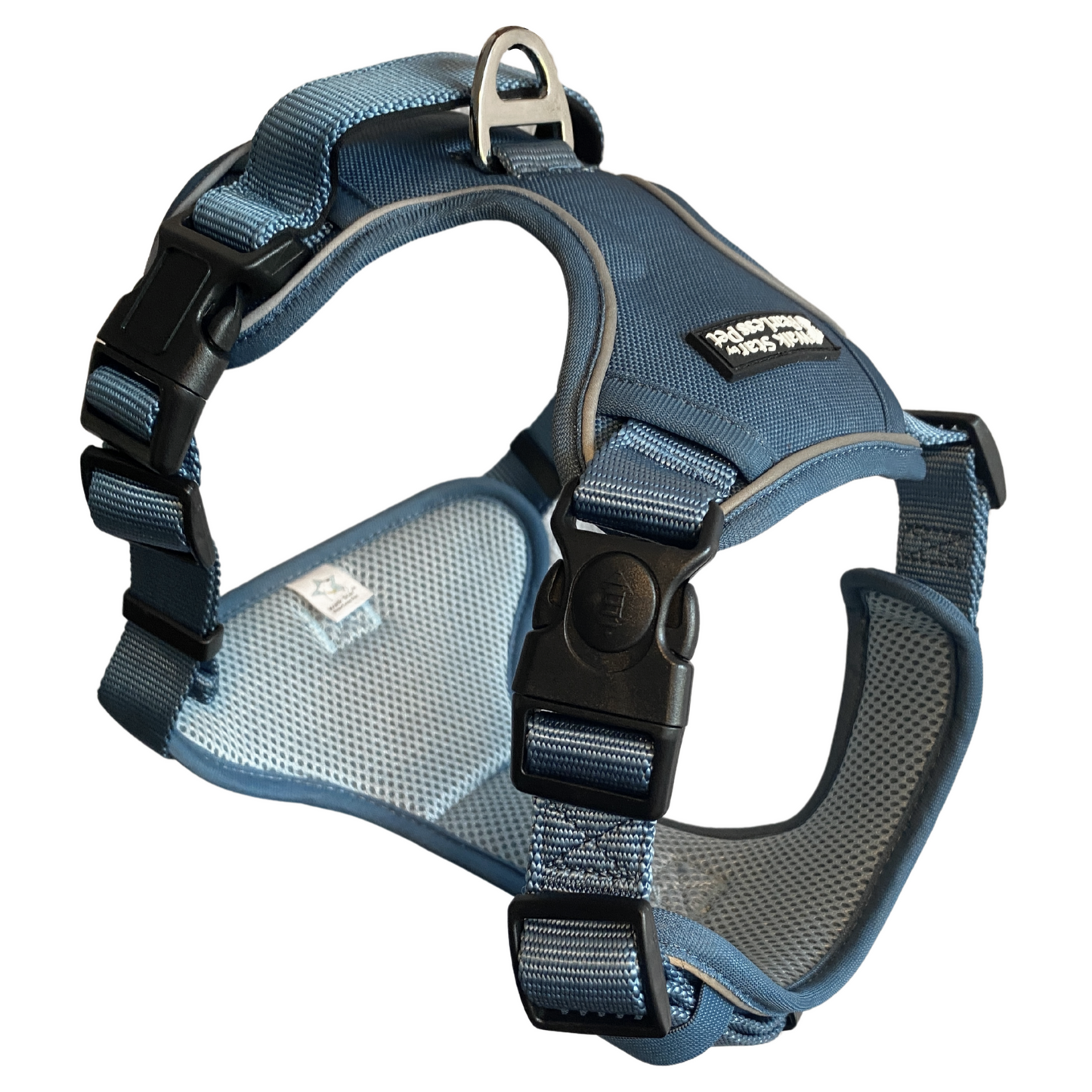 an image of a blue walk star escape proof dog harness by fearless pet