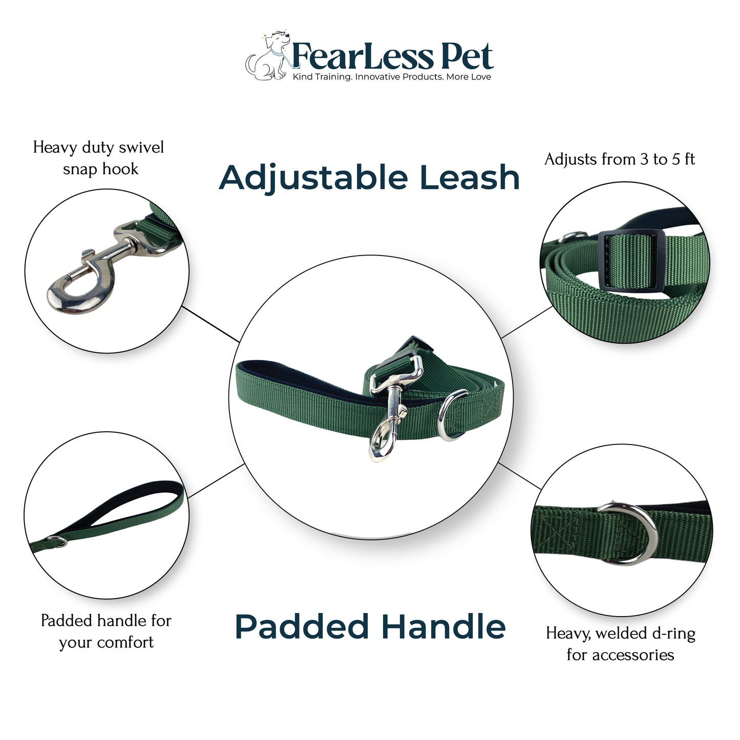 Adjustable Dog Leash - Forest Green