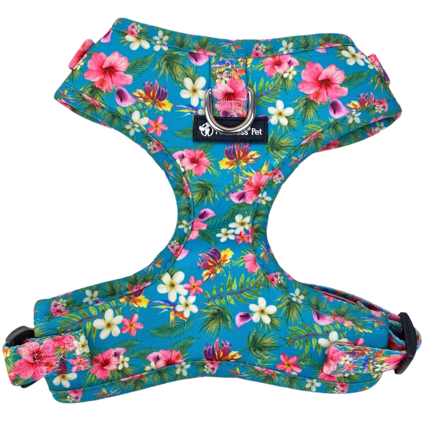front view of a no pull Hawaiian print dog harness for small and medium dogs