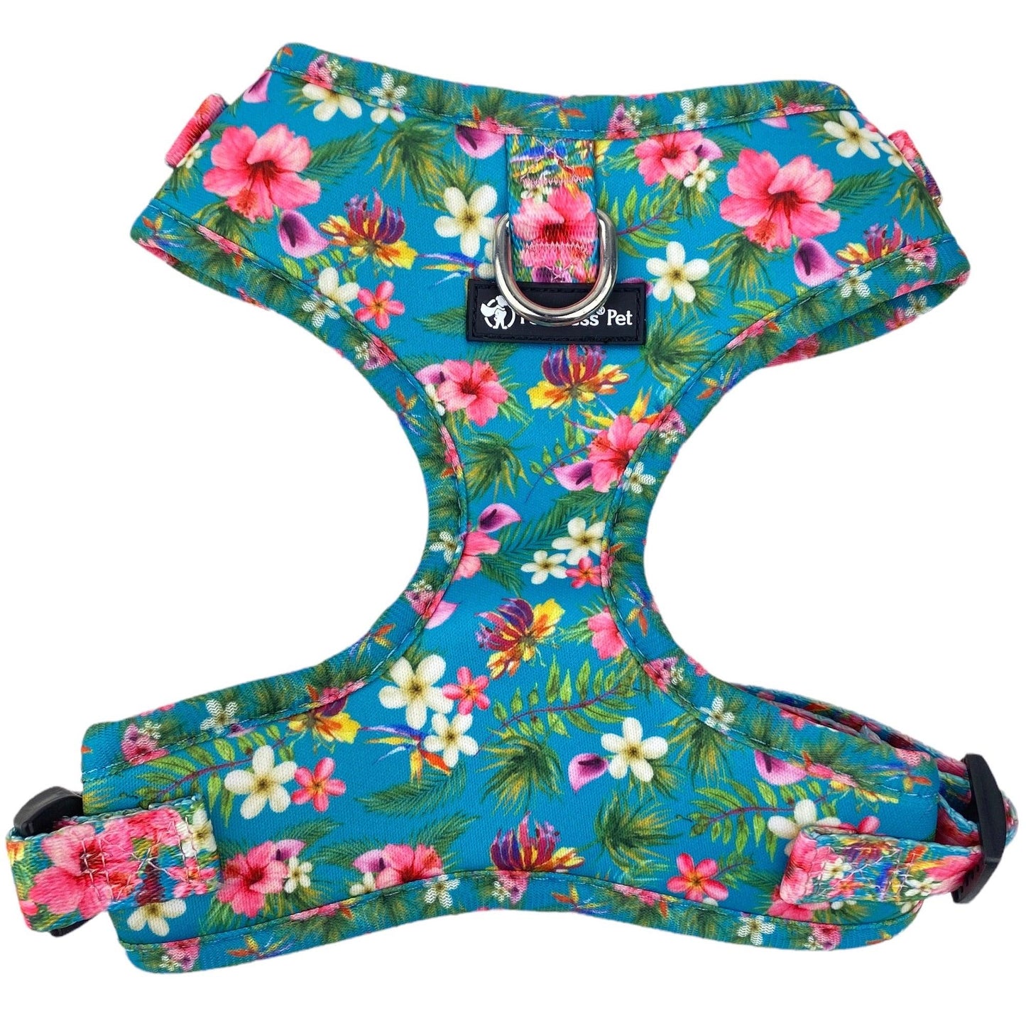 front view of a no pull Hawaiian print dog harness  for small and medium dogs