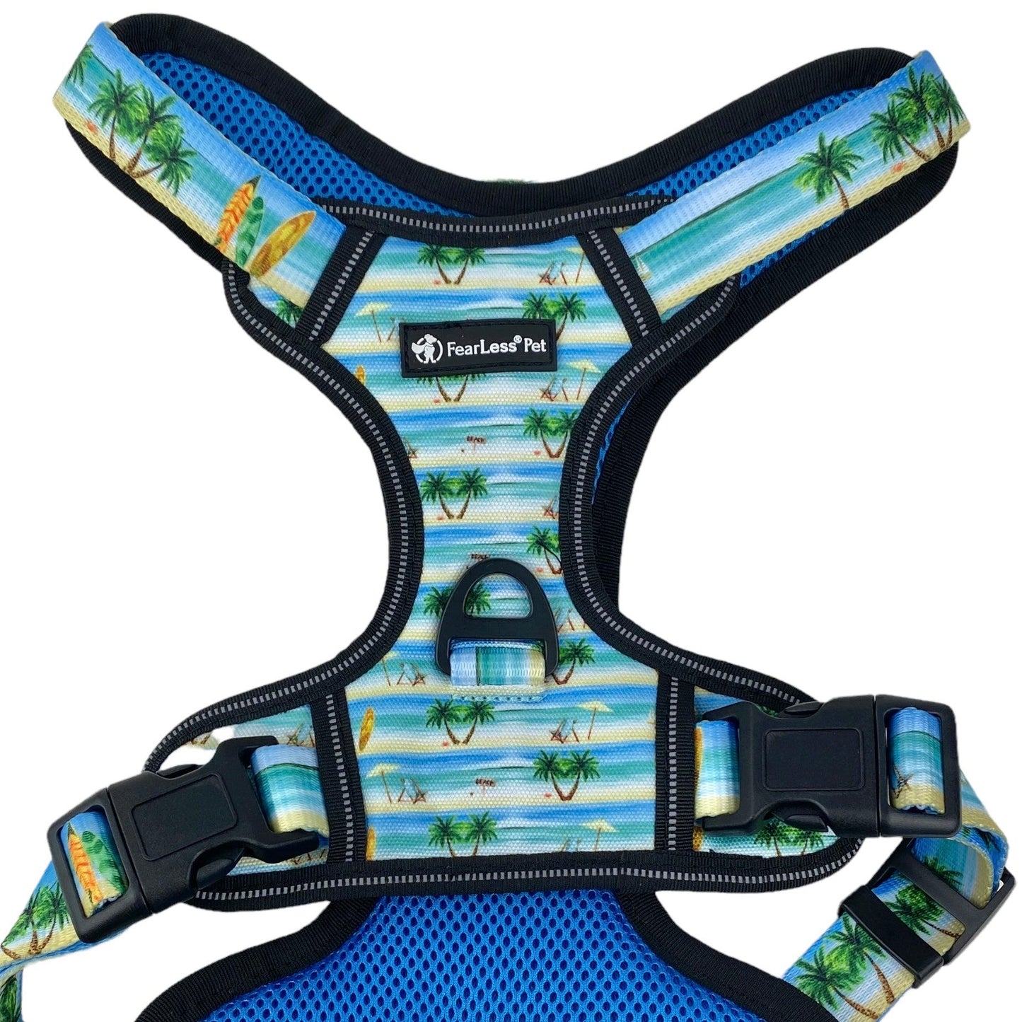 back view of a no pull dog harness with front and back clips fearless pet