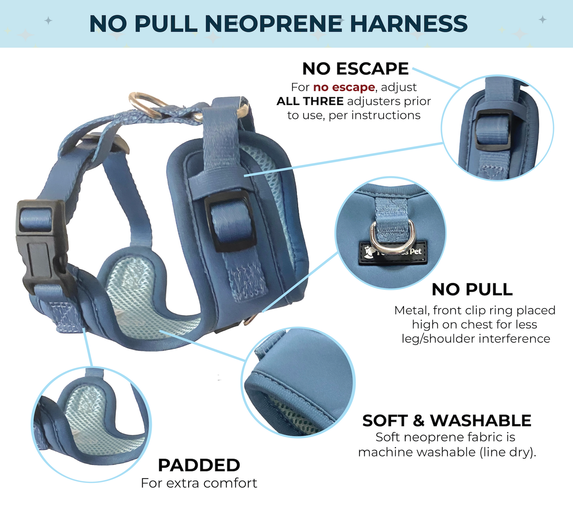 an infographic is a steel but no escape dog harness from fearless pet
