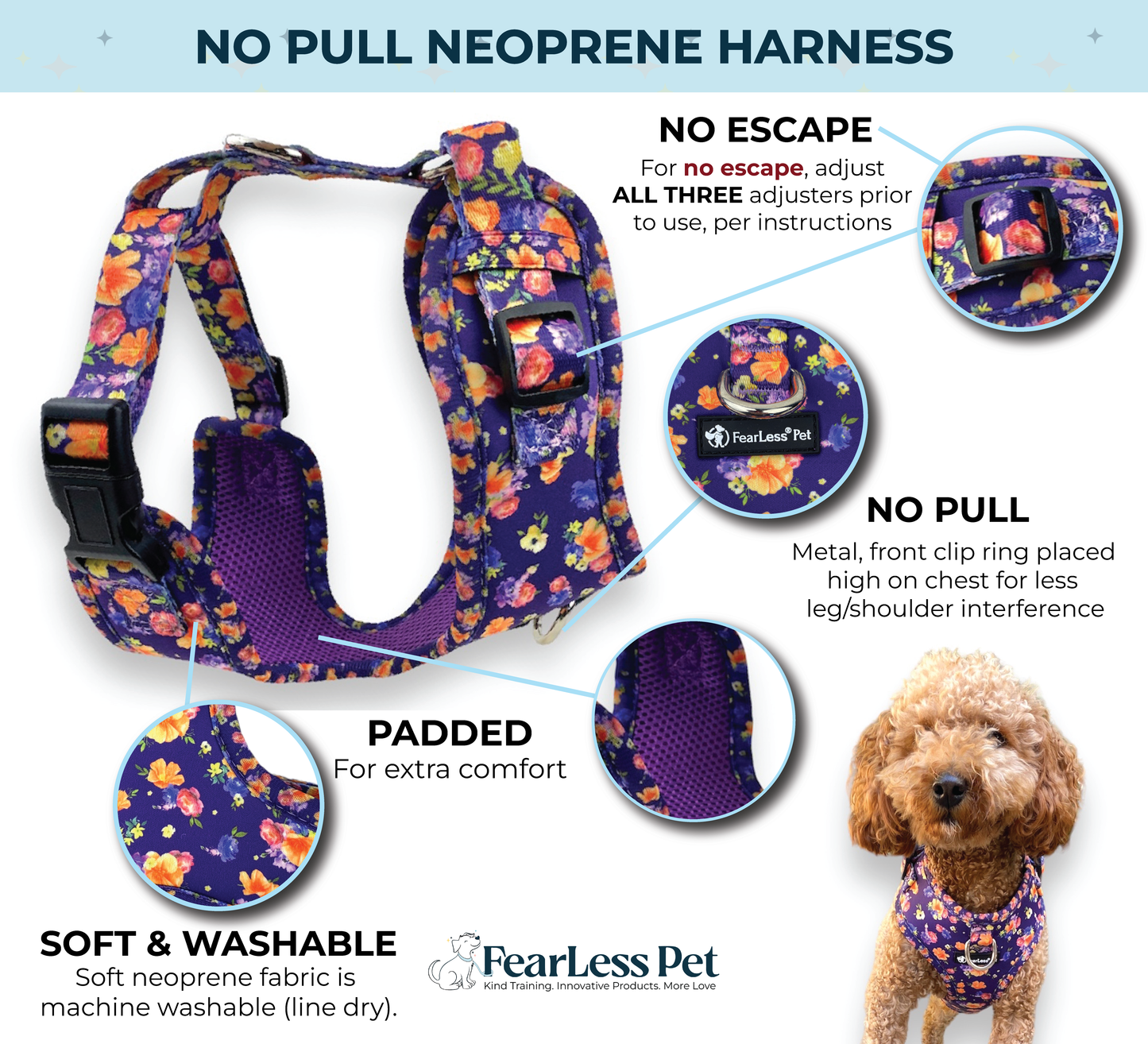 Neoprene Harness - Purple Poppies