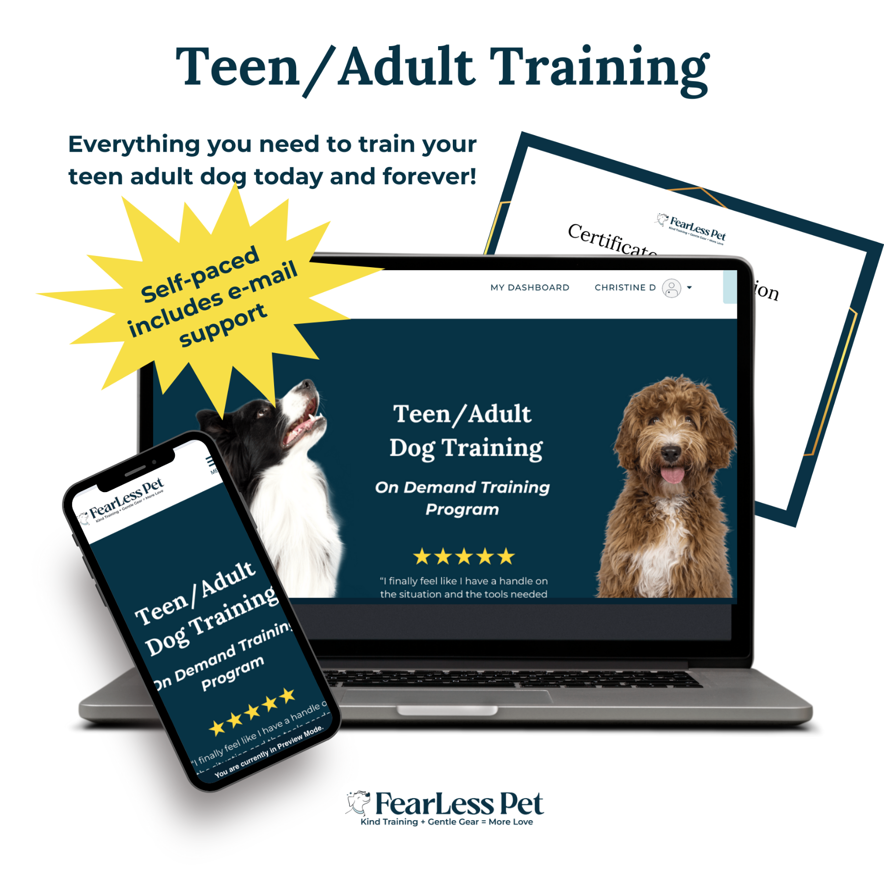 a photograph for a teen adult dog training course from fearless pet