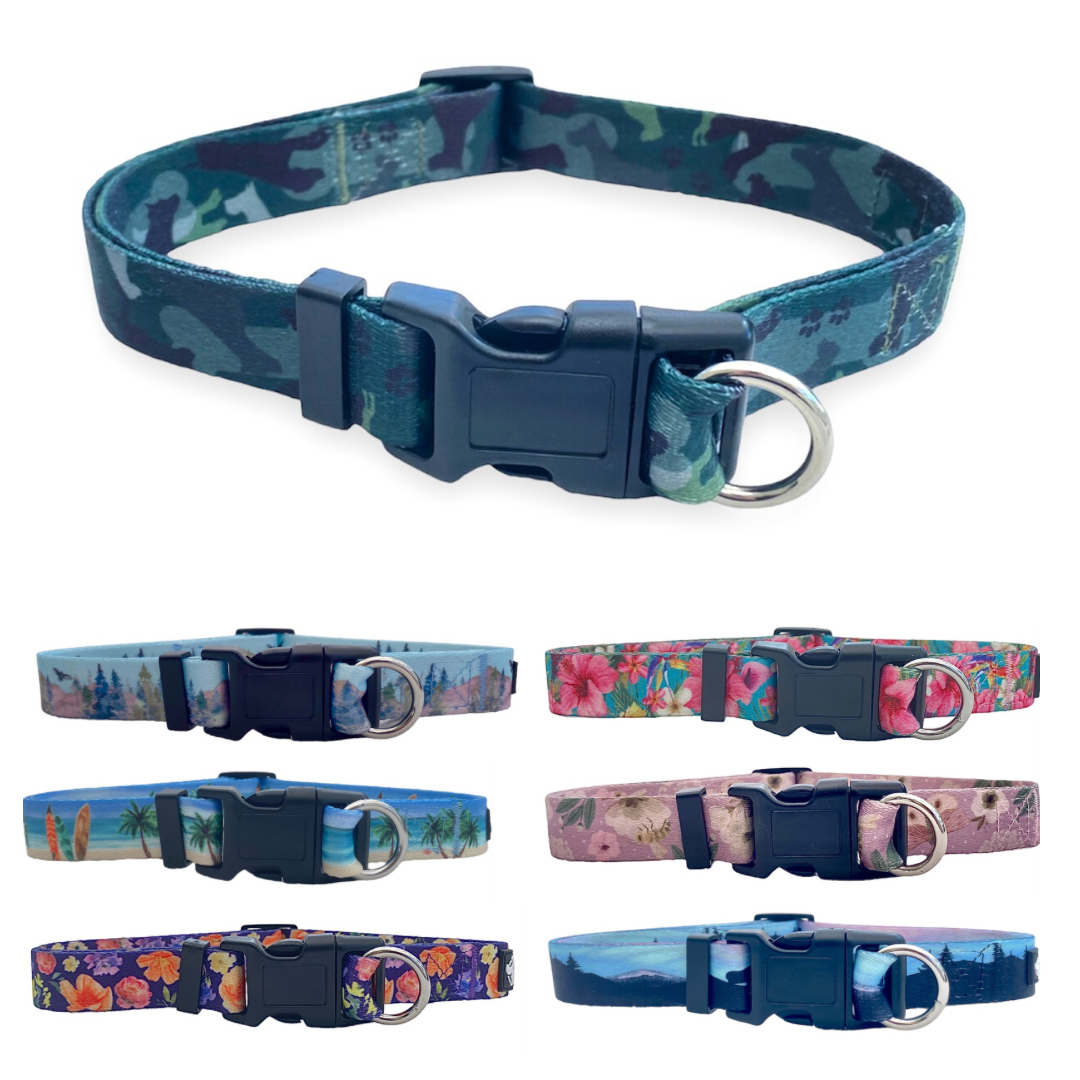 a photo of fearless pets safe cinch collar print selections