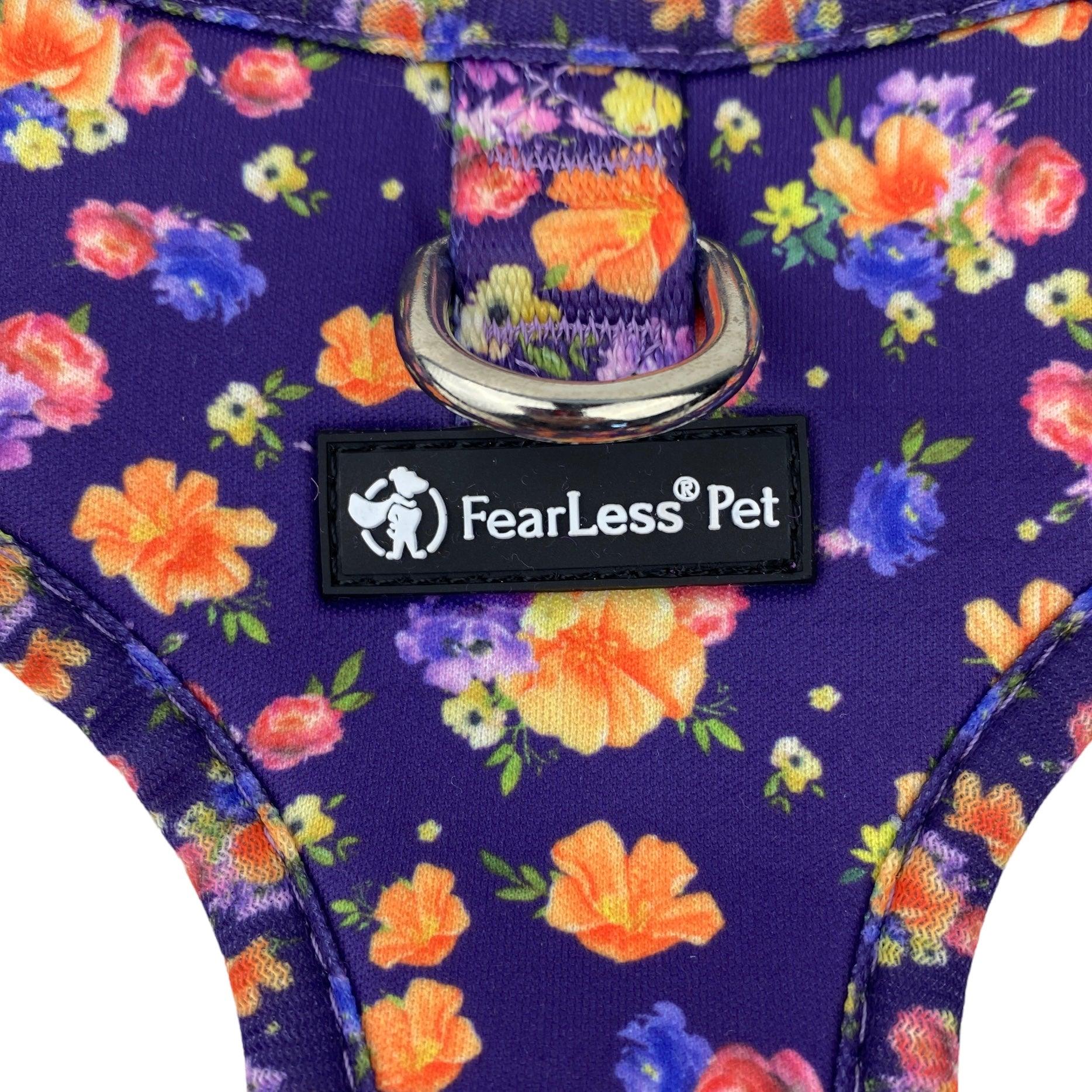 Neoprene Adjustable Padded Dog & Cat Front and Back Clip Harness - Purple Poppies - FearLess Pet