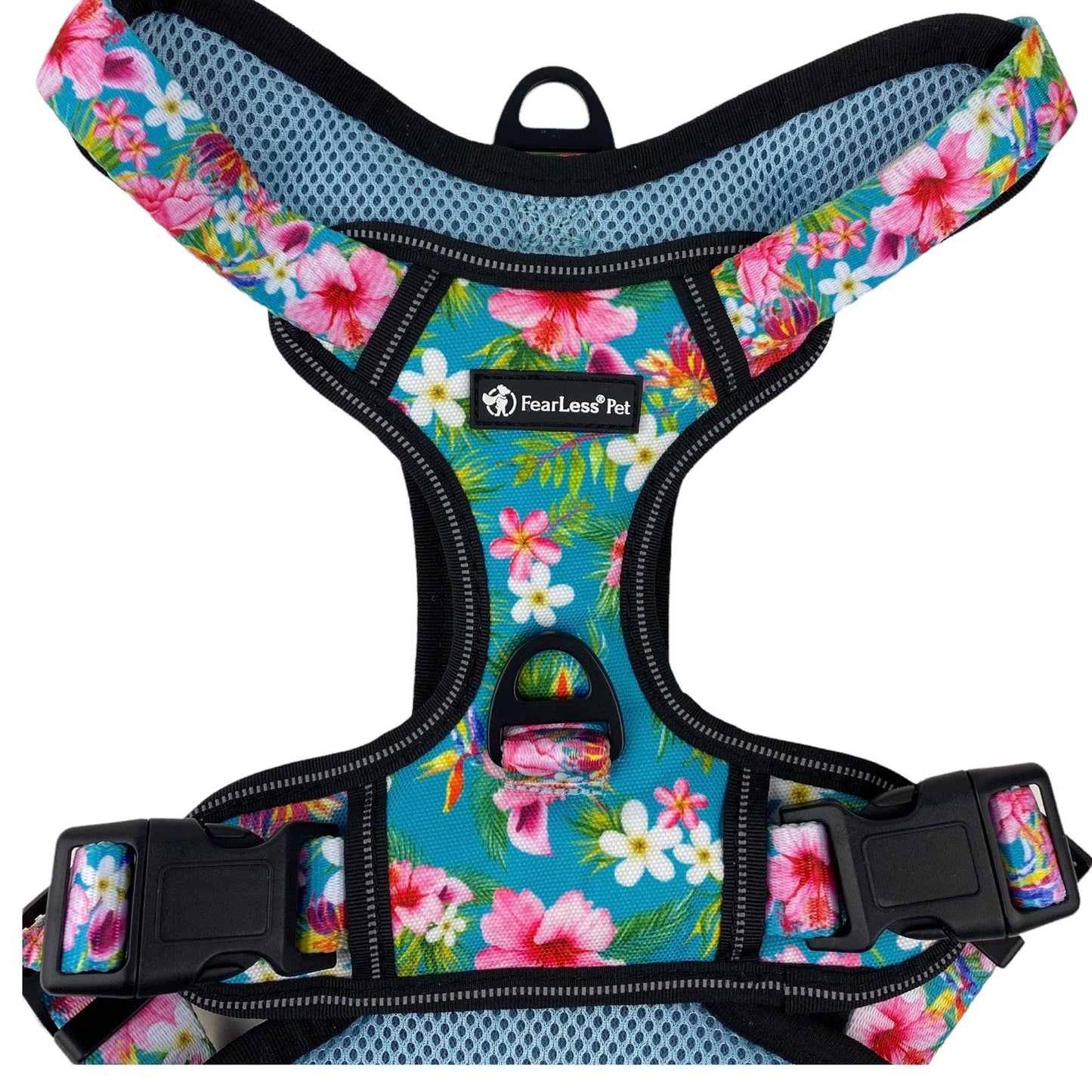 back view of a Hawaiian floral harness
