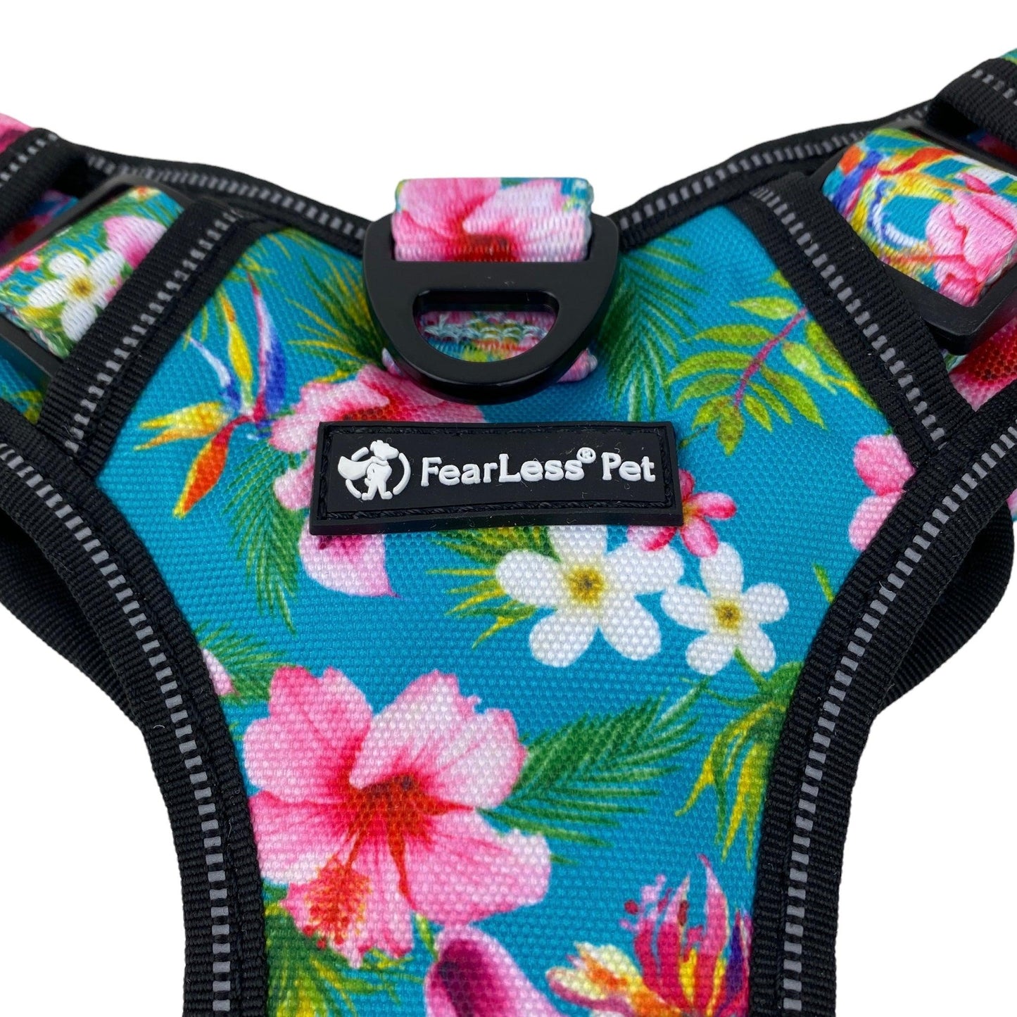 Heavy Duty Reflective Padded Dog Front and Back Clip Harness - Teal Hawaiian - FearLess Pet